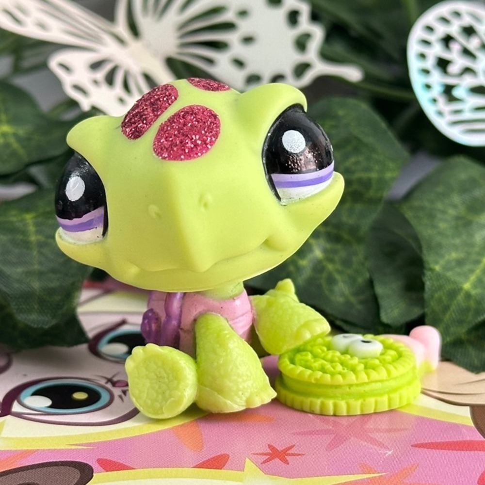 Littlest Pet Shop LPS 2234 Green Pink Purple Sparkle Glitter Turtle w Accessory
